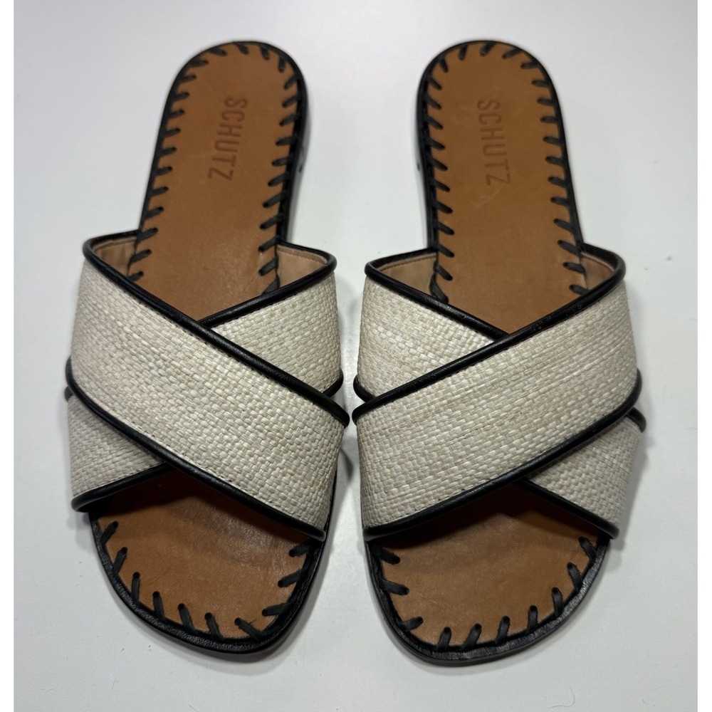 Schutz Alita Flat in Palha &‎ Black Size 8B